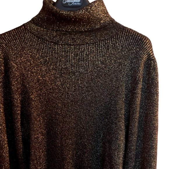 New Ann Taylor Shimmer Turtleneck  Black Gold Metallic Sweater - Picture 3 of 7